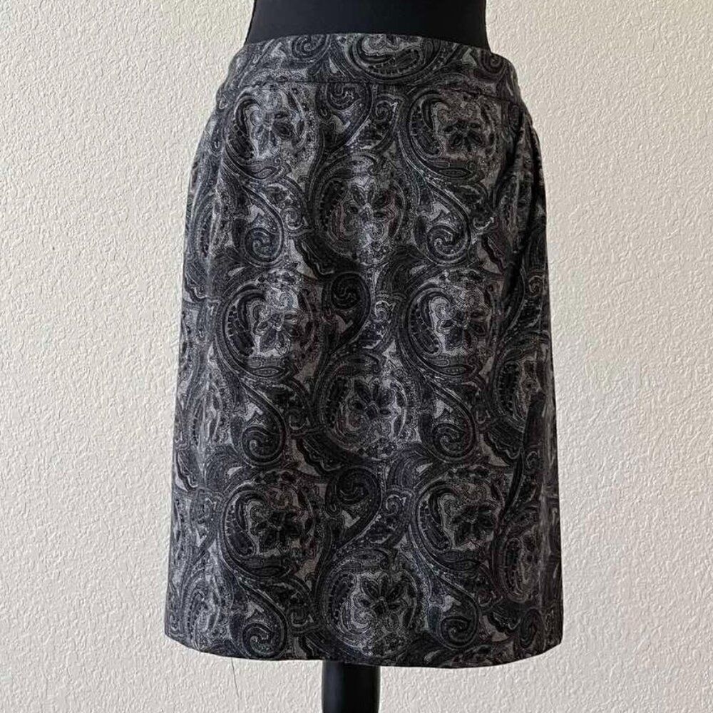 Talbots Gray Black Paisley Wrap Skirt Wool Blend Lined 6 Petite Excellent - Picture 2 of 11